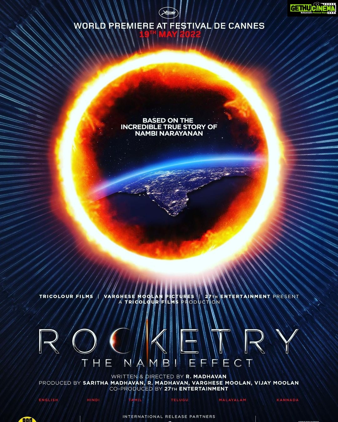 R. Madhavan Instagram - ROCKETRY WORLD PREMIER AT CANNES. May 19 th 9 pm. Did not imagine this when we began this journey. The only objective was to tell the story of Shri Nambi Narayanan. .. that desire has brought us a long way with all your blessings and the grace of God . Pls pray for us. https://youtu.be/E3s-w-G4R_w