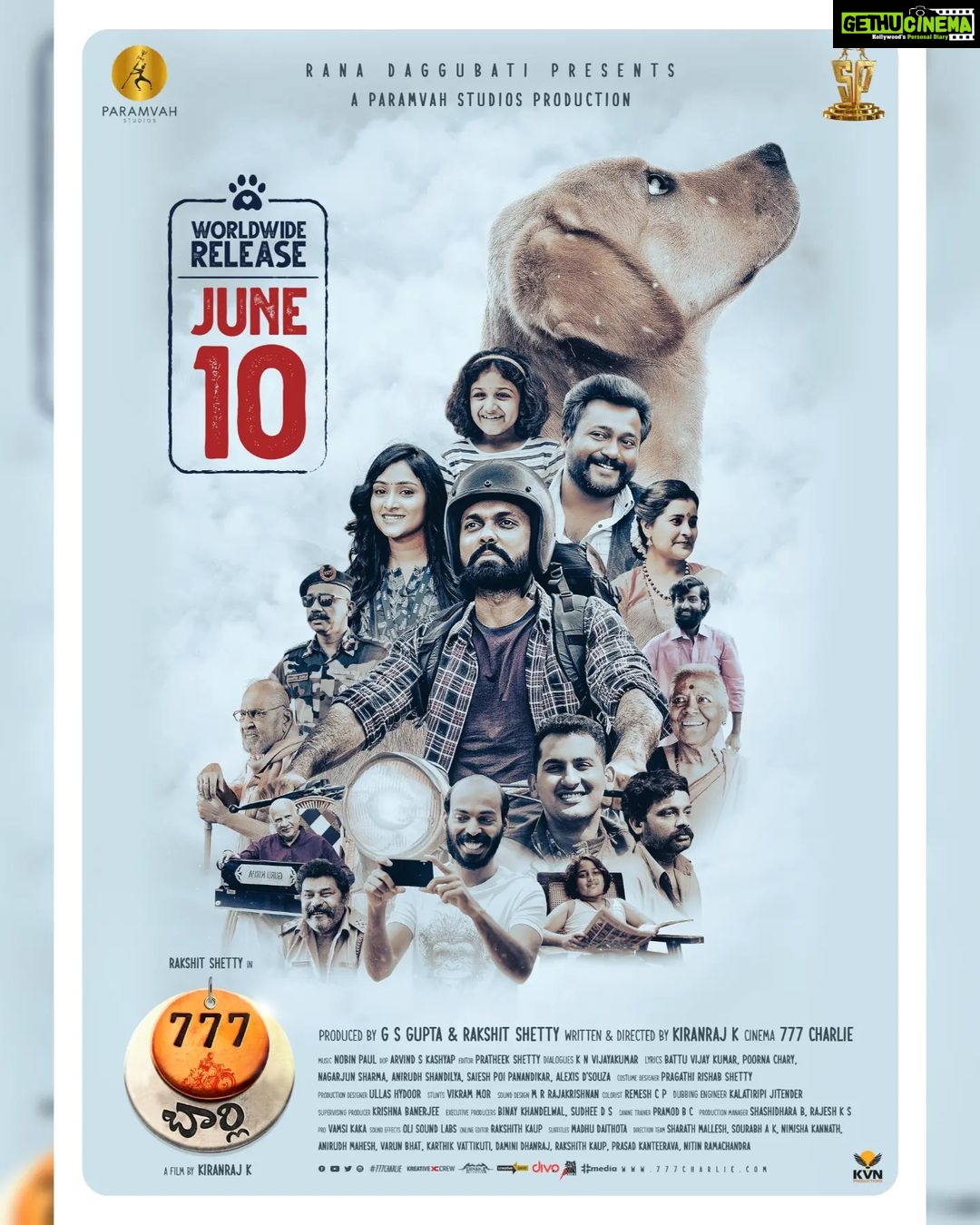 Rana Daggubati Instagram - Had the privilege to watch this film, and what an absolute treat it was! Totally refreshing!! Presenting #777Charlie ❤️❤️❤️ #777CharlieOnJune10 @rakshitshetty @kiranraj_k @rajbshetty @iamsangeethasringeri @sureshproductions @paramvah_studios