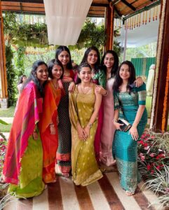 Rashmika Mandanna Instagram - Today my friend @raaginimuddaiah got married.. (and I don’t have a picture with her from today 😣) but I wouldn’t have missed it for the world! 
After missing a 4 AM flight and having my flights delayed 4-5 times.. 🥲 thank god, I finally made it to her wedding! 🥰 
And OMG! what a beautiful bride she is.. ❤️❤️
Ahhh.. and these girls.. I literally grew up with these girls.. ❤️ it’s been 17 years since I’ve known them and nothing’s changed at all.. ❤️
They keep me sane.. they keep me rooted.. they keep me happy.. and these are my girls.. ❤️
So so glad today I got to see them! 
I wanted to share a lil something from my personal space with you all.. 😉❤️
This is how your Rashmika was before most of you have known her and looks like nothing has changed! 😄❤️
