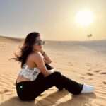 Samyuktha Hegde Instagram - Wanderlust and desert dust 🤍 My first time at a desert, it was such a surreal experience. The dune bashing was super scary for me I’ve never been that scared about anything in my life, THE CAR FEELS LIKE ITS ABOUT TO FLIPPPP!!! But post that traumatic journey in the car (won’t lie it was a lotttt of fun though it was really scary) we reached a desert camp where we ate and saw some very pretty performances ❤️ It was a day well spent! #outinthedesert #wanderlustandsandust #travel Abu Dhabi, United Arab Emirates