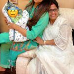 Sanjjanaa Instagram - Thank you @goodapativijayalakshmi gaaru chairperson of @gotomirrors , she is my dearest mentor & God mother , thank you for so much love to be visiting us in banglore city to meet & bless @sanjjanaa_baby , ❤️ Baby bassinet by @trucomfort_in Maternity outfit by 👗 @zelenaformommies