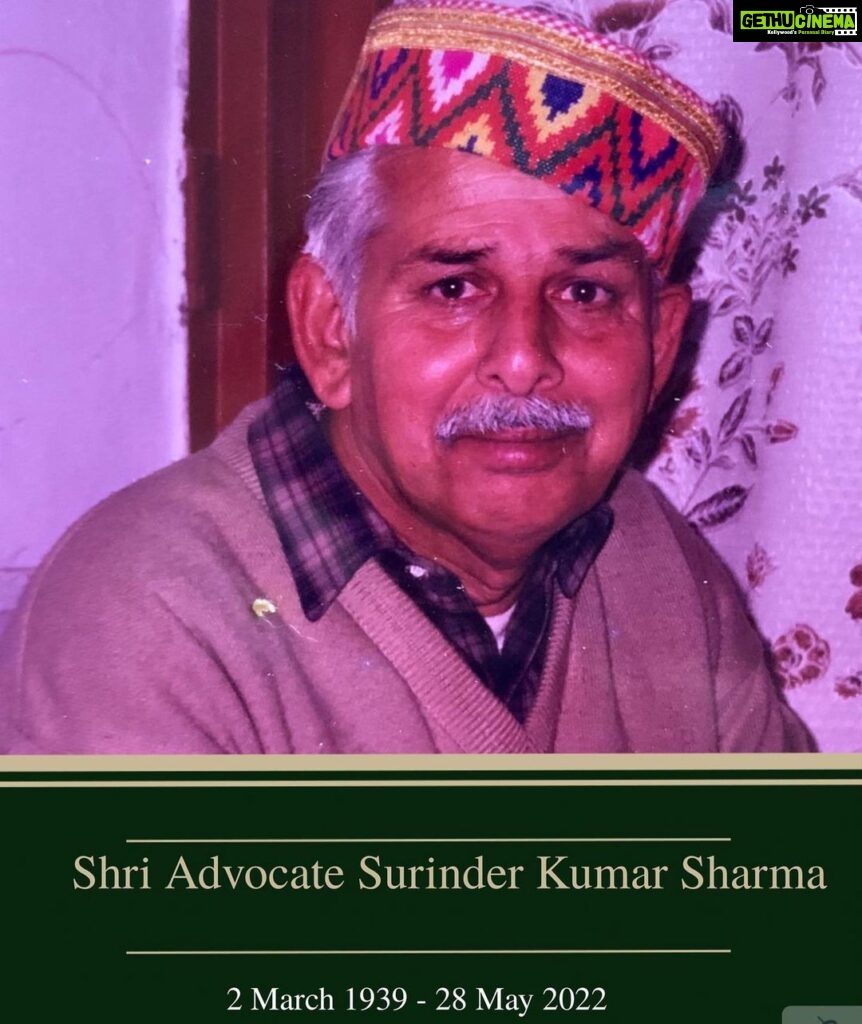 Shriya Sharma Instagram - It is with great sadness that I announce the passing away of my beloved Dadaji Shri Advocate Surinder Kumar Sharma, ex-President of Nurpur Municipal Committee. He breathed his last at 1410 hrs today in IVY HOSPITAL, Mohali Chandigarh. ....please need all your prayers for the peace of my Dadaji’s soul! ॐ शान्ति🙏