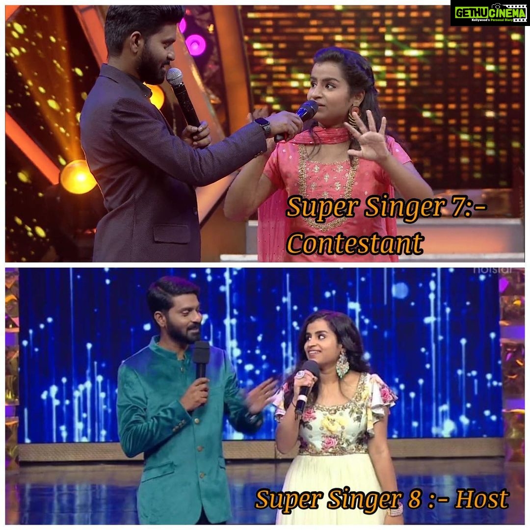 Sivaangi Krishnakumar Instagram - Never in my dreams I would have thought that I will host the very next season of Super Singer Launch , that too with my favourite @makapa_anand . Thankyou anna for supporting me . Everything is a learning process. Thankyou to my angel @ravoofa.h.k for trusting me and giving me this chance ā¤ļøš.