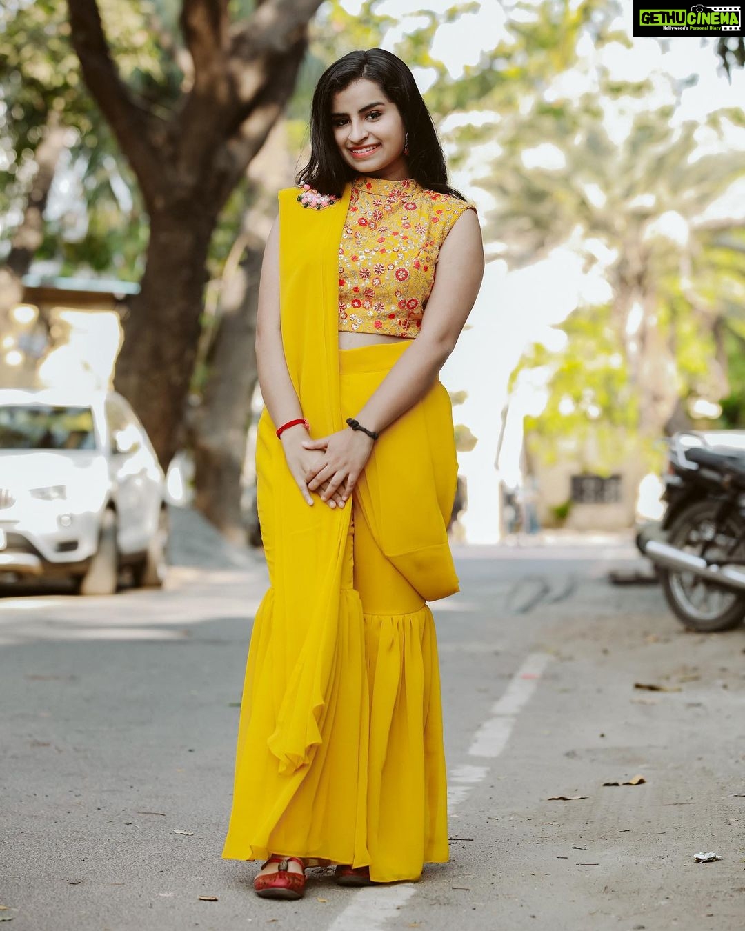 Sivaangi Krishnakumar Instagram - A yellow dress and yelloads of happiness 💛🌝 PC @arunprasath_photography Wearing : @label_prabuselvaraj @prabuselvaraj_