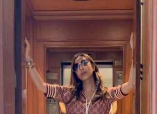 Sophie Choudry Instagram - The things you can do in an elevator😋 #transformation #transformationtuesday #lotd #glam #reelitfeelit #sophiechoudry