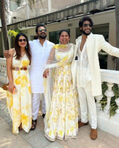 Sundeep Kishan Instagram - Love & Laughter 🤍

Happy Married Life my Babies 😘

@aadhiofficial @nikkigalrani 
@manojkmanchu @neeraja.kona @anmishareddygummi

Outfit by @labelcrestelli