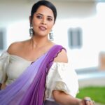 Anasuya Bharadwaj Instagram – Like a wild flower.. you must allow yourself to grow in all the places people thought you never would.. 💜

For #Jabardast #tonyt 
Outfit & Styling : @gaurinaidu 🌸
PC: @freeze_the_seconds46 🎴