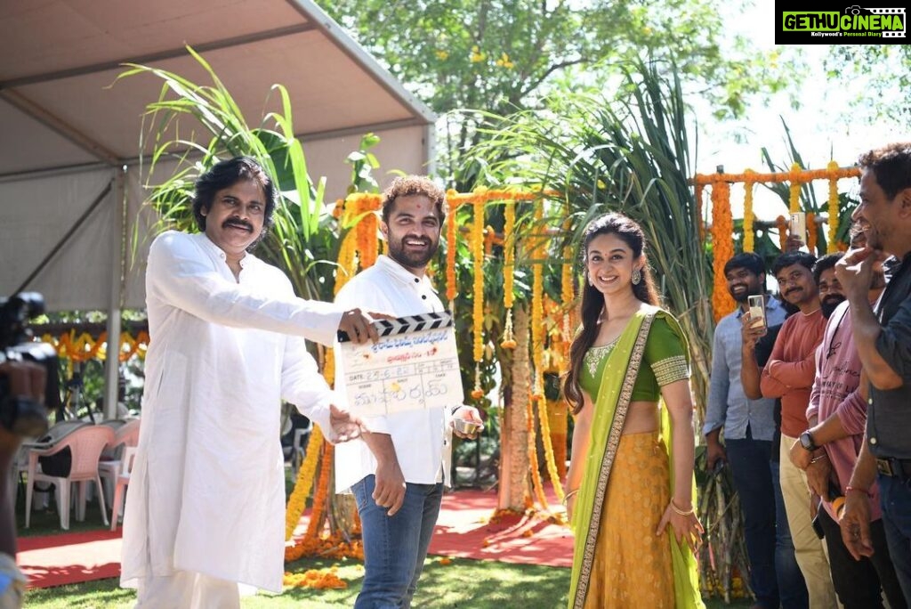 Arjun Sarja Instagram - Production no 15 ⭐️ing @vishwaksens @aishwaryaarjun Proudly introducing my daughter to TFI 🎬 by one of the finest gentleman I’ve ever met Shri Pawan Kalyan. #pawankalyan First shot 🎥 directed by the legendary captain Shri Raghavendra Rao Garu Thanks to Our own Shri Prakash and all the other guest of honors for coming over to bless the project. @joinprakashraj. Proud to be working with @ravibasrur for 🎶..
