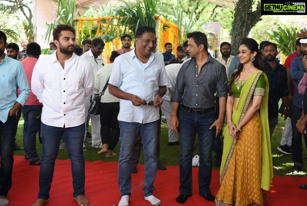 Arjun Sarja Instagram - Production no 15 ⭐ing @vishwaksens @aishwaryaarjun Proudly introducing my daughter to TFI 🎬 by one of the finest gentleman I’ve ever met Shri Pawan Kalyan. #pawankalyan First shot 🎥 directed by the legendary captain Shri Raghavendra Rao Garu Thanks to Our own Shri Prakash and all the other guest of honors for coming over to bless the project. @joinprakashraj. Proud to be working with @ravibasrur for 🎶..