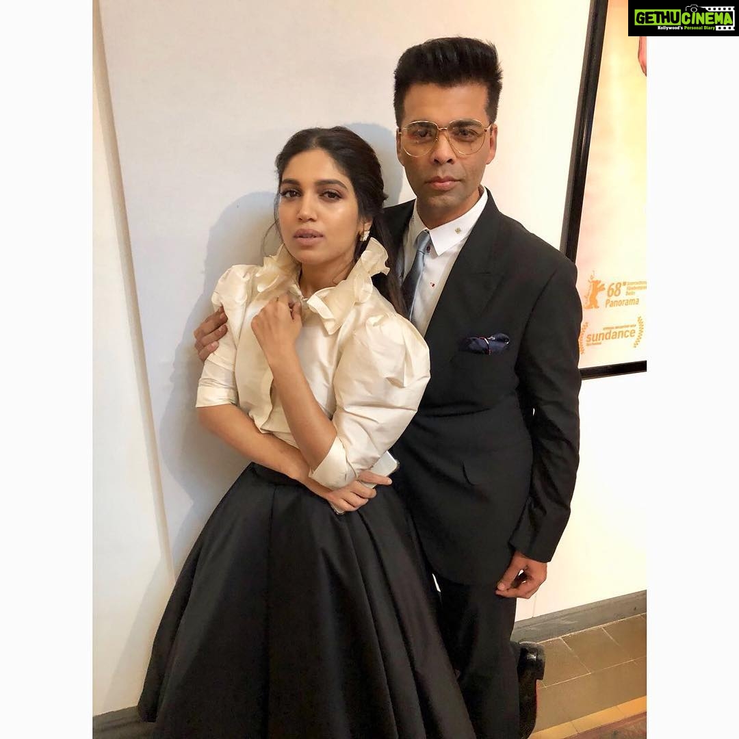 Bhumi Pednekar Instagram - Posers in Berlin @karanjohar ❤️🖤 #morning #posers #love #monday #berlin #berlinale #favourite #musing #winterlove #blackandwhite