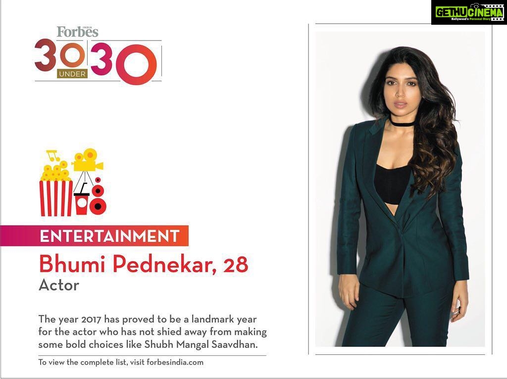 Bhumi Pednekar Instagram - Thank you @forbes India for the recognition.Being a part of this list,with such dynamic people is truly an honour .More power to all of you β€οΈππ» #forbes30under30 #achiever #dreamer #love #forbesindia #forbes30U30