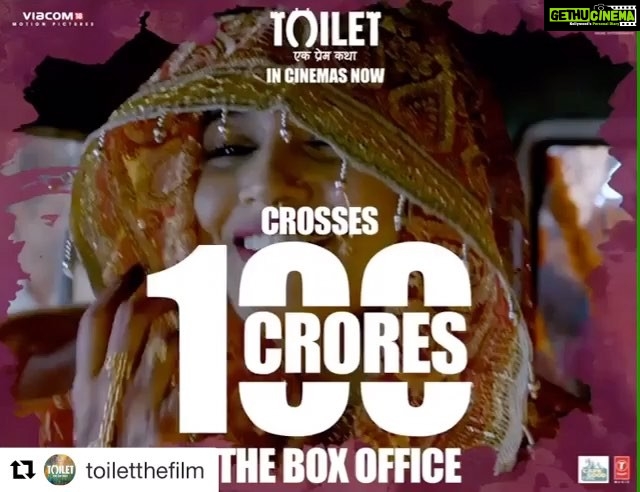 Bhumi Pednekar Instagram - #Repost @toiletthefilm (@get_repost) ・・・ Toilet is the talk of the nation! Thank you so much for your love and support. #ToiletEkPremKatha crosses 100 cr. Book now: m.p-y.tm/dtoi, bit.ly/TEPKTicketBMS, https://goo.gl/8efV8E @akshaykumar @anupampkher @viacom18motionpictures @kriarj @abundantiaent @plancstudiosofficial @fridayfilmworks @reliance.entertainment @ivikramix @iprernaarora