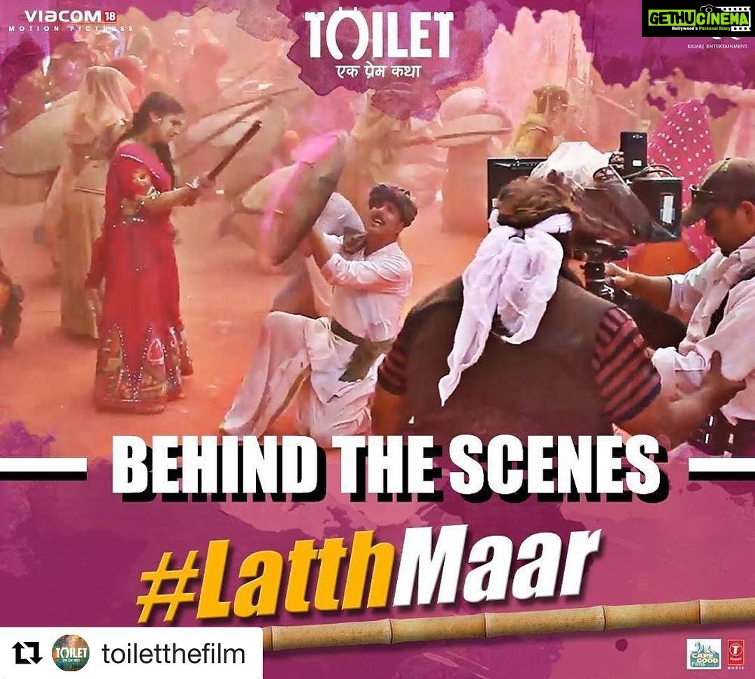Bhumi Pednekar Instagram - #Repost @toiletthefilm (@get_repost) ・・・ A unique Holi song, watch the making of this colourful melody, #LatthMaar. @akshaykumar @psbhumi @anupamkher @tseries.official @kriarj @viacom18motionpictures @plancstudiosofficial @abundantiaent @fridayfilmworks @neerajpofficial @iprernaarora @ivikramix @tseries.official