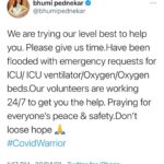 Bhumi Pednekar Instagram - DONT LOSE HOPE :) I know it’s tough seeing a loved one unwell. Am sure you’re confused and distressed. We will take you through this with the best of our ability. We are a citizen led initiative and our teams working 24/7 to get you help. Please allow us time to find you the resource you need :) Stay safe and we are here with you 🙏 #CovidWarrior #covid_19