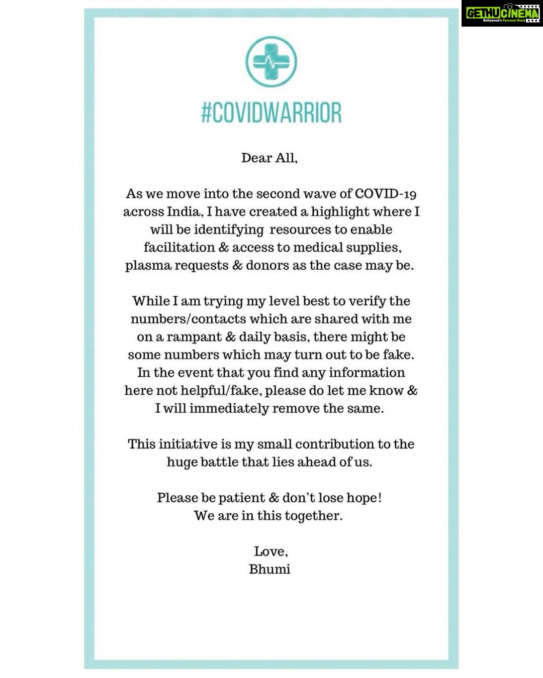 Bhumi Pednekar Instagram - #CovidWarrior 🤍