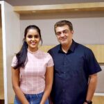 Chaitra Reddy Instagram - I clicked this picture 2 years back with my favourite human Ajith kumar sir ❤️ This was my last day at shoot 😍 Was really very excited to click a picture with him , we took a photo in Ajith sir’s make up man phone🤍 We were suppose to get the photo after the movie first look 👀 Somehow it took too long for the movie to release , Recently in my YouTube channel had mentioned that I missed to take that photo from him , and my @mahesh_hairstylist he saw my interview , took so much efforts to find the photo from Ajith sir make up man and sent it to me today - and was like super excited to see this 🙈❤️ Just wanted to share my joy and happiness with u all ❤️ thank you so much anna u just made my day ❤️ ~ just believe in destiny what has to come to you , it will definitely come NO MATTER WHAT ❤️ #ajithkumar #valimai #ak #myfav