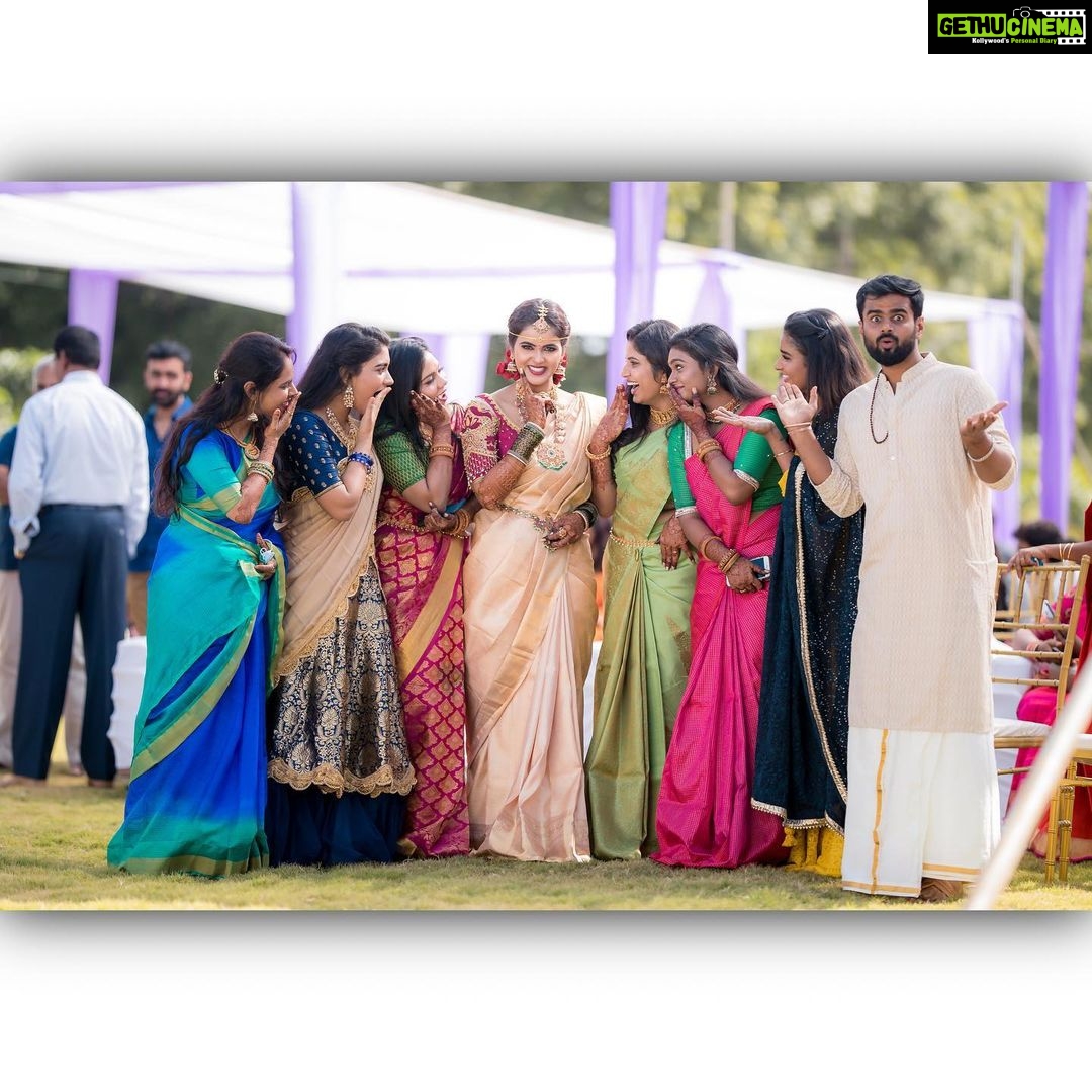 Chaitra Reddy Instagram - Thrilled cannot describe what I feel to have you all standing by my side, as my Maid of Honor, on one of the important days of my life. It took u guys just 10 secs to pull me out from my stress and made me laugh like never before Friends have come and gone, but each of you stayed by my side, loved and supported me when I needed it most. I want to thank each of you for being the best friends a girl could ask for. You all are so beautiful inside and out ! I love each and every one of you! I owe you all so much more than a post ! You all will forever be my girls, maddy boy, best friends, family ❤️ Emotions were beautiful captured by @camerasenthil 🥰