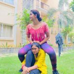 Chaitra Reddy Instagram - Sticking to our routine along with @nakshathra_official @tharani_7 No no I have not put my weight on her shoulders - that was just a pose 🙈🧏🏻‍♀️