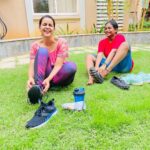 Chaitra Reddy Instagram - Sticking to our routine along with @nakshathra_official @tharani_7 No no I have not put my weight on her shoulders - that was just a pose 🙈🧏🏻‍♀️