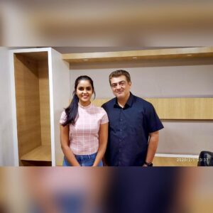 Chaitra Reddy Instagram - I clicked this picture 2 years back with my favourite human Ajith kumar sir ❤️
This was my last day at shoot 😍 
Was really very excited to click a picture with him , we took a photo in Ajith sir’s make up man phone🤍 
We were suppose to get the photo after the movie first look 👀 
Somehow it took too long for the movie to release , 
Recently in my YouTube channel had mentioned that I missed to take that photo from him , and my @mahesh_hairstylist he saw my interview , took so much efforts to find the photo from Ajith sir make up man and sent it to me today - and was like super excited to see this 🙈❤️ 
Just wanted to share my joy and happiness with u all ❤️ thank you so much anna u just made my day ❤️ 

~ just believe in destiny what has to come to you , it will definitely come NO MATTER WHAT ❤️

#ajithkumar #valimai #ak #myfav