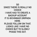 Chinmayi Instagram – The account is @chinmayi.sripada 

It’s sad but apparently once Instagram starts shadow blocking this is just the beginning.