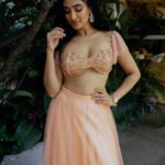 Deepti Sati Instagram - Deepti Sati (@deeptisati) in our Peach Lace lehenga set. 🧡🫶🏼 Featured here is our hand dyed peach lehenga set with delicate Chantilly Lace details. The blouse is heavily hand embroidered with frilled lace cap sleeves. The elaborate skirt comes in peach tulle with chantilly lace trims and lined with rich satin. Paired off with matching tulle dupatta with gold buttas.✨ Photographer: @clintsoman Makeup&Hair: @vijetha_karthik . . . #wedding #weddingdress #weddingoutfit #deeptisati #vocalforlocal #handembroidery #onlineshopping #blouseembroidery #fashion #outfits #ootd #embroidery #fashiongram #weddingoutfit #embellishment #peachlehenga #lehenga #peach #lacelehenga #embellished #indiandesigners #bridal #lehengalove #bridalfashion #chantilly #lehenga #lehengas #indianwear #indianwedding #bridal #bridallehenga #chantillylace