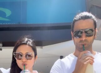 Divyanka Tripathi Instagram - Found a new way to drink our coconut milkshake. How many spins do you reckon we would have finished the drink in? 1. 32 2. 64 3. 98 4. None of the above