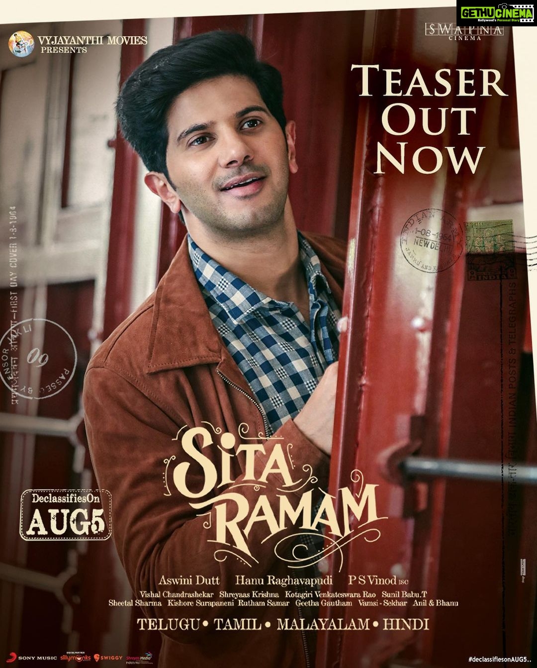 Dulquer Salmaan Instagram - The magical tale of Sita and Rama’s undying love #declassified ❤️ #SitaRamam @dqsalmaan @hanurpudi @mrunalthakur @rashmika_mandanna @sumanth_kumar @tharunbhascker #AshwiniDutt @composer_vishal #PSVinod #KotagiriVenkateswaraRao @mrsheetalsharma @vyjayanthimovies @swapnacinema @swapnaduttchalasani @priyankacdutt @sonymusic_south @tsunilbabu @ali_thohts @prasanth_ank7 @shreyaas_krishna @madhankarky @sillymonksnt @geethagautham @anilandbhanu @ursvamsishekar @sheelapanicker026 @bendthespoonmarketing #SitaRamamFromAug5