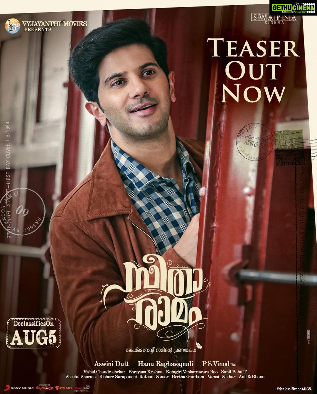 Dulquer Salmaan Instagram - The magical tale of Sita and Rama’s undying love #declassified ❤️ #SitaRamam @dqsalmaan @hanurpudi @mrunalthakur @rashmika_mandanna @sumanth_kumar @tharunbhascker #AshwiniDutt @composer_vishal #PSVinod #KotagiriVenkateswaraRao @mrsheetalsharma @vyjayanthimovies @swapnacinema @swapnaduttchalasani @priyankacdutt @sonymusic_south @tsunilbabu @ali_thohts @prasanth_ank7 @shreyaas_krishna @madhankarky @sillymonksnt @geethagautham @anilandbhanu @ursvamsishekar @sheelapanicker026 @bendthespoonmarketing #SitaRamamFromAug5