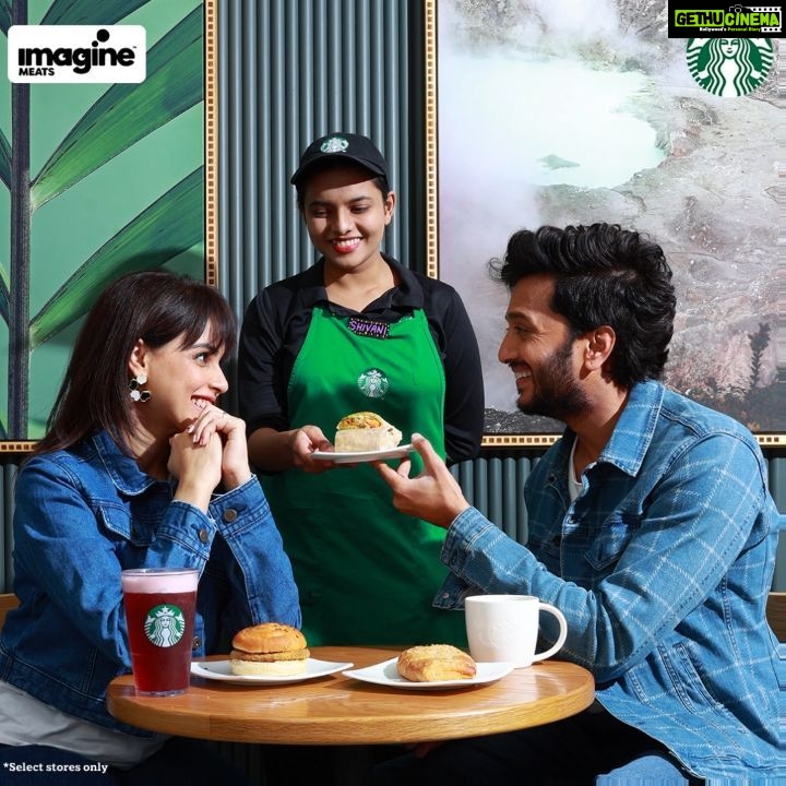 Genelia D'Souza Instagram - F̶o̶o̶d̶ Vegan food for the soul. 🤤 We're thrilled to announce the #StarbucksVeganMenu in collaboration with @starbucksindia 🥳 Satiate your cravings the right way by indulging in our delicately curated menu consisting of the #VeganSausageCroissantRoll, the #VeganHummusKebabWrap and of course, @riteishd’s personal favourite, the #VeganCroissantBun! 😉 Come visit your nearest Starbucks store* and relish the delicious Starbucks Vegan Menu. 😋 *Available in select stores only Store timings and operations* are subject to state-wise government regulations. *T&Cs Apply • • • • #ImagineMeats #StarbucksIndia #Plantbased #Plantbasedmeat #Plantlover #Happymeat #Meatfree #veganmenu #Starbucksvegan