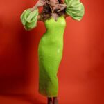Hansika Motwani Instagram - Neon bodycon puff sleeve dress @tanieyakhanuja Styled by @jukalker Makeup- @aprna.mitter Hair - @sankpalsavita Photographed by @kiransaphotography