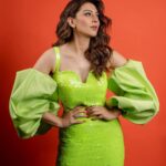 Hansika Motwani Instagram – Neon bodycon puff sleeve dress @tanieyakhanuja 
Styled by @jukalker 
Makeup- @aprna.mitter 
Hair – @sankpalsavita 
 Photographed by @kiransaphotography