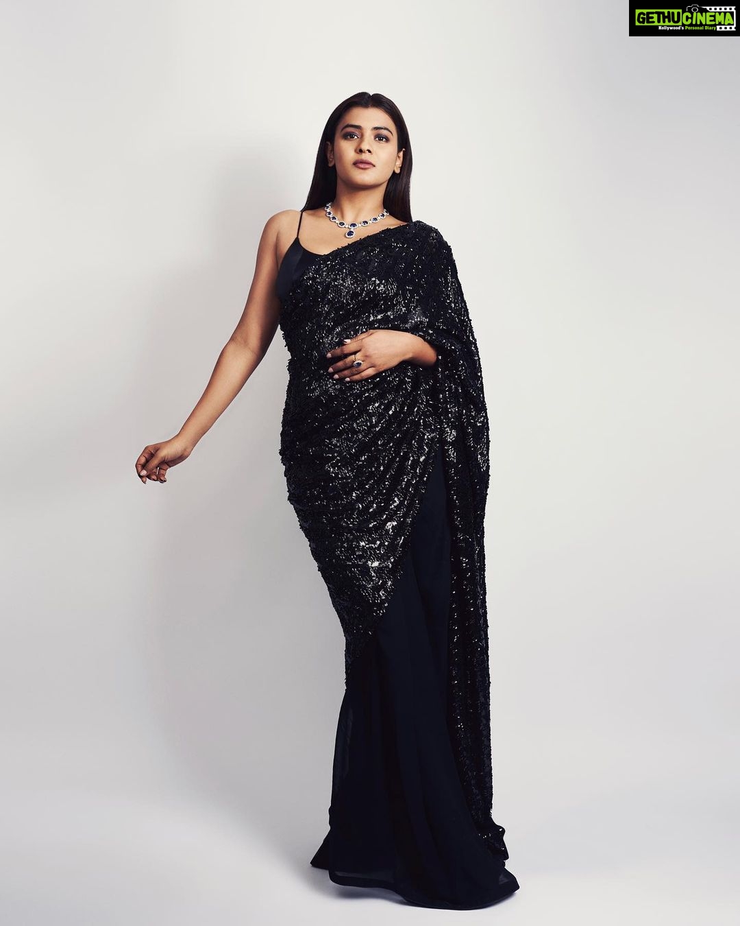 Hebah Patel Instagram - For the launch of #theblackcoat on zee5 👗: @adabymehar @kishandasjewellery @who_wore_what_when @d.shubham_j 💄: @gulzarrwalaani @styliciousbysam 📸: @kalyanyasaswi