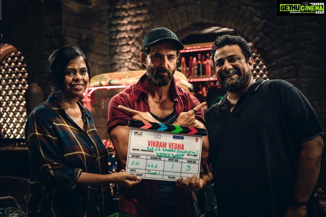 Hrithik Roshan Instagram - Beginning the journey of Vikram Vedha came with its own set of external challenges, with the pandemic and uncertainties... but looking back, it all contributed to our prep and performance. For me this journey has been as frightful and as delightful as a skydive. Using Vedha as an opportunity of letting go, aligning with what is, finding joy in being less than, being wrong, has felt refreshingly new for me. It’s been a journey of remolding, rewiring and trusting. Time and my audience will tell if my instincts were in the right place or not. But regardless of victory or failure , I am so so full of gratitude for the clarity & vision of my directors Gayatri and Pushkar. The passion they possess for the story and the sparkle in their eyes every day that we were on set, was a silent motivation for me to give it my best as Vedha. For me, becoming Vedha, good or bad, wouldn't have been possible without the powerful presence of Saif Ali Khan as Vikram, in addition to all my co-actors esp Rohit Saraf, Radhika apte & Yogita Bihani who gave me an impetus as a performer. As we called it a wrap on set, my mind is flooded with all the happy memories, testing times, action, thrill and hardwork we all have put into Vikram Vedha. Doing a little excited-nervous dance in my head today.. As we inch closer to our release date. Nuff said. See you at the cinemas. #SaifAliKhan @radhikaofficial @pushkar.gayatri #BhushanKumar @sarkarshibasish @sash041075 @chakdyn @vivekbagrawal @shivchanana @tseries.official @tseriesfilms @reliance.entertainment @fridayfilmworks @studiosynot @apinternationalfilms @rohitsaraf @iyogitabihani @mrfilmistaani @instasattu #VikramVedha Images courtesy: @ychips