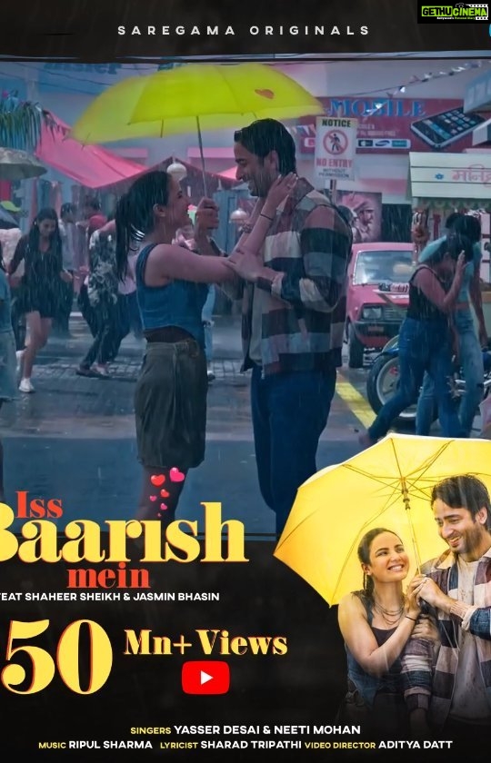 Jasmin Bhasin Instagram - #IssBaarishMein #JaSheer rules 50 Million + hearts on YouTube already ❤️ @neetimohan18 @yasserdesai @rajabetasharad @ripulmusic @ericpillai @aditya_datt @george_jo_music @jasminbhasin2806 @shaheernsheikh #Saregama #SaregamaMusic #NewMusic #Trending #Youtube #ListenNow
