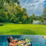 Jennifer Winget Instagram - All happiness depends on a liesurely breakfast….and mine came in floating! #CanGetUsedToThis #FloatingBreakfast #LagunaPhuket #Thailand #banyantreephuket Banyantree Phuket