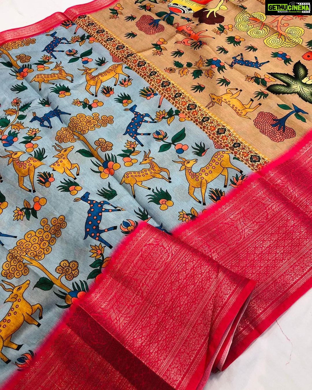 Joy Crizildaa Instagram - Kalamkari saree ❤️ To place an order Kindly DM ! ❤️ Disclaimer : color may appear slightly different due to photography No exchange or return Unpacking video must for any sort of damage complaints Threads here and there, missing threads,colour smudges are not considered as damage as they are the result in hand woven sarees.