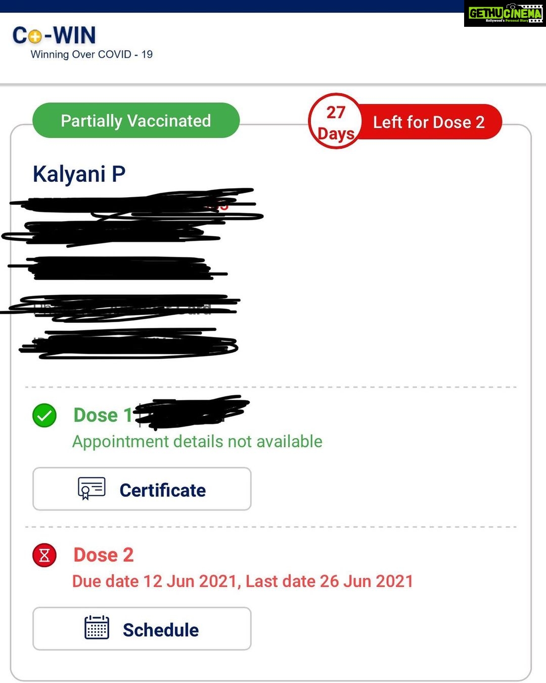 Kalyani Priyadarshan Instagram - It’s been over 24 hours since I got my first dose of the vaccine. Feel a bit fatigued but relieved 😊 I thought I’ll recount my experience and how I went about it because there seems to be a lot of hesitation and confusion about the process. It’s a bit of a long post because I’m going over registration , scheduling, the shot and what it feels like after - and Instagram doesn’t let me post such a long caption. Swipe to read —>