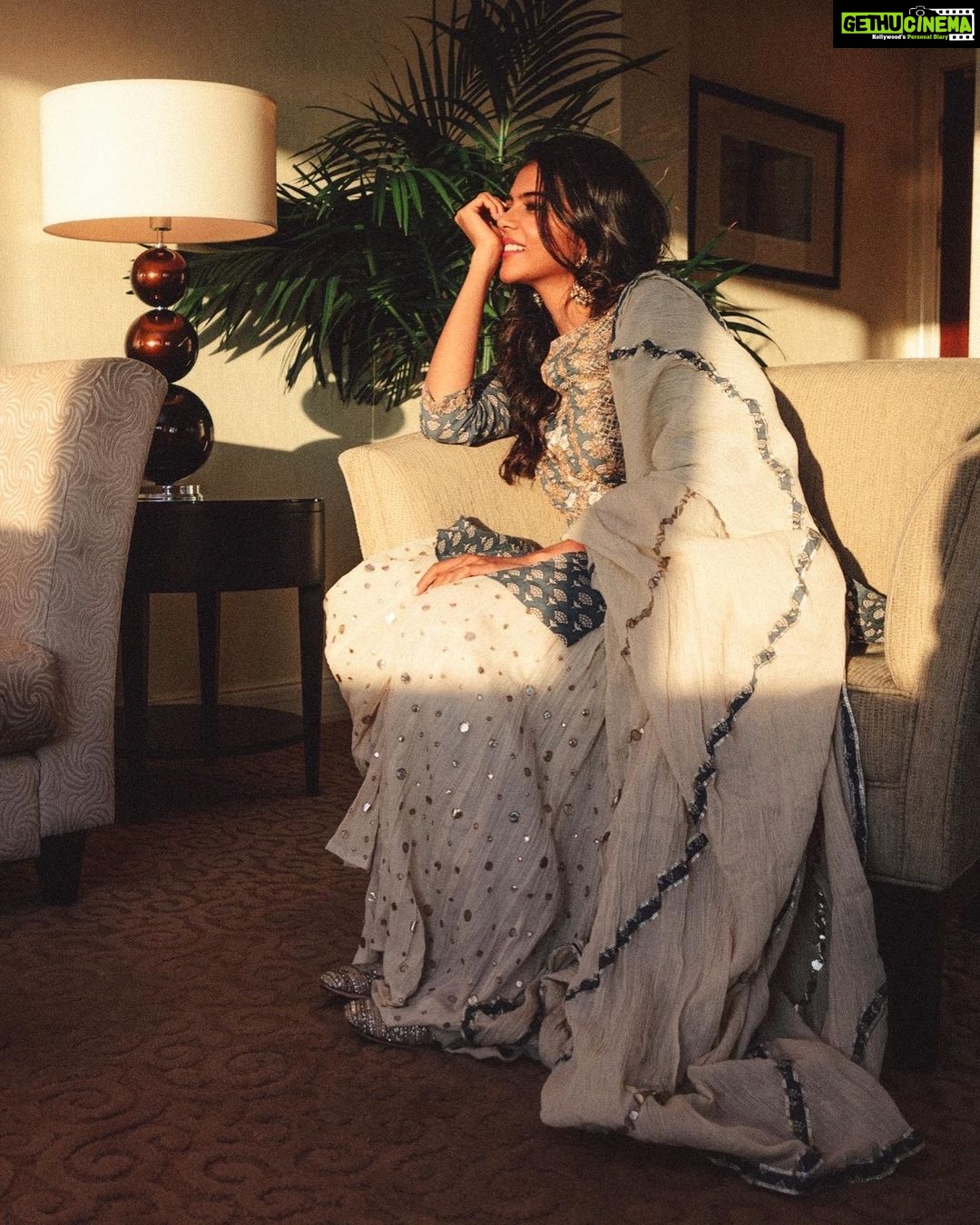 Kalyani Priyadarshan Instagram - ☀️🌙 Outfit by @maisara.clothing Earrings by @maisarajewelry Couture Jutis @abujanisandeepkhosla X @needledust Fashion Stylist @styledbyindrakshi Shot by @rohitsabu Makeup by @moovendhar_makeup Hair by @hairbyrajabali Dubai, United Arab Emirates - UAE