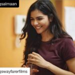 Kalyani Priyadarshan Instagram – Here’s @dqsalmaan @anoop.sathyan @dqswayfarerfilms  making my day ❤️😃
・・・
Our director calls her the surprise package ! 
I call her Kal-Zone ! 
You all know her as @kalyanipriyadarshan 
Once this movie is out you might know her by a different name ! 
#wayfarerfilms #productionno3 #ofsurprises #thehappykind #hardworker #gogetter #teamplayer #actor #notjustaprettyface #mosdef #notjustanindustrykid
