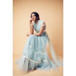 Kalyani Priyadarshan Instagram - Because it’s the 3. #chitralahari promotions Wearing a powder blue tier saree, glass beads embroidered blouse & white bow belt by @archanaraolabel Diamond floral studs by @akoyajewels Bracelet by @harinifinejewellery Fashion Stylist @styledbyindrakshi Fashion Assistant @rishi_chowdary Photograph by @akshay.rao.photography Make up @amitkagda Hair @chinnahairstylist