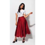Kalyani Priyadarshan Instagram - Again for #chitralahari promotions (this might keep happening for a while 🤪) Wearing this adorable embroidered ‘Lolita (A)’ Tshirt from Frou Frou by @a.r.c.h.a.n.a & a red petal skirt from @archanaraolabel & hoops from @hm & the most comfy block heels from @thelabellife to keep getting through these promotions! Fashion Stylist @styledbyindrakshi Fashion Assistant @rishi_chowdary Photographer @eshaangirri
