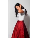 Kalyani Priyadarshan Instagram - Again for #chitralahari promotions (this might keep happening for a while 🤪) Wearing this adorable embroidered ‘Lolita (A)’ Tshirt from Frou Frou by @a.r.c.h.a.n.a & a red petal skirt from @archanaraolabel & hoops from @hm & the most comfy block heels from @thelabellife to keep getting through these promotions! Fashion Stylist @styledbyindrakshi Fashion Assistant @rishi_chowdary Photographer @eshaangirri