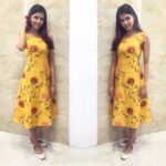Kalyani Priyadarshan Instagram - Feeling all summery and bright even though it’s winter. All set for an interview now. Thanks @rehanabasheerofficial for this custom made dress... fits like a glove! 😘🤗 Always love these surprise gifts from you. 🌼💐🌻🌞 (For all those that kept asking me... she made my clothes for the wedding song and for the climax! )