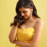 Kalyani Priyadarshan Instagram - As you can tell, I’ve been having a thing for yellow lately 🌼🌻🌞 Thank you @natashasinghstylist for this gorgeous dress and earrings! Finally found the right occasion for it 💛 Shot by @tarunkoliyot Styled by @pallavi_85 @openhousestudio.in Solitaires @kalyanjewellers_official Earrings @karen_millen Makeup @amitkagda Hair @savitanalwade