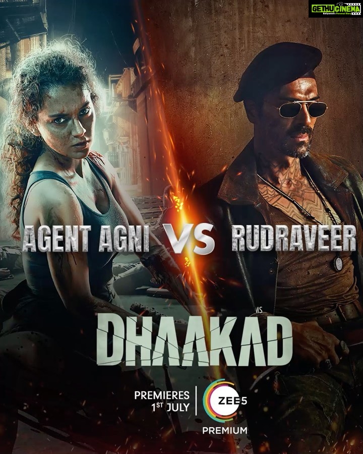 Kangana Ranaut Instagram - Agent Agni is all set for an epic face-off against Rudraveer! Watch them clash in #Dhaakad on the 1st of July only on @ZEE5. @kanganaranaut @rampal72 @sohamrockstrent @badboyshah @remodsouza @divyadutta25 @saswatachatterjeeofficial @mrfilmistaani @zeestudiosofficial @razylivingtheblues @deepakmukut @smaklai @hunarmukut @sohamrockstrent @ihitenmusic @nikhitagandhiofficial @sohelmaklaiproductions @asylumfilmsofficial @hitzinternational@shankarehsaanloy @dhruvg @ZEE5Global