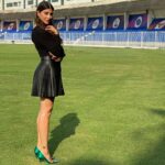 Karishma Kotak Instagram – Taking guard in my @manoloblahnik 
Namaste @sharjahcricketstadium 🏏 #ipl2020 Sharjah Stadium