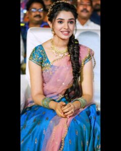 Krithi Shetty Instagram - 💖 • • Styled by:~ @raji.raaga09 Wearing:~ @nallamz thank you soo much for this lovely half-saree, received loadstone compliments on it💗 Jewellery:~ @thetrinkaholic Makeup:~ @sminkupofficial Hair:~ @venkatesh6089