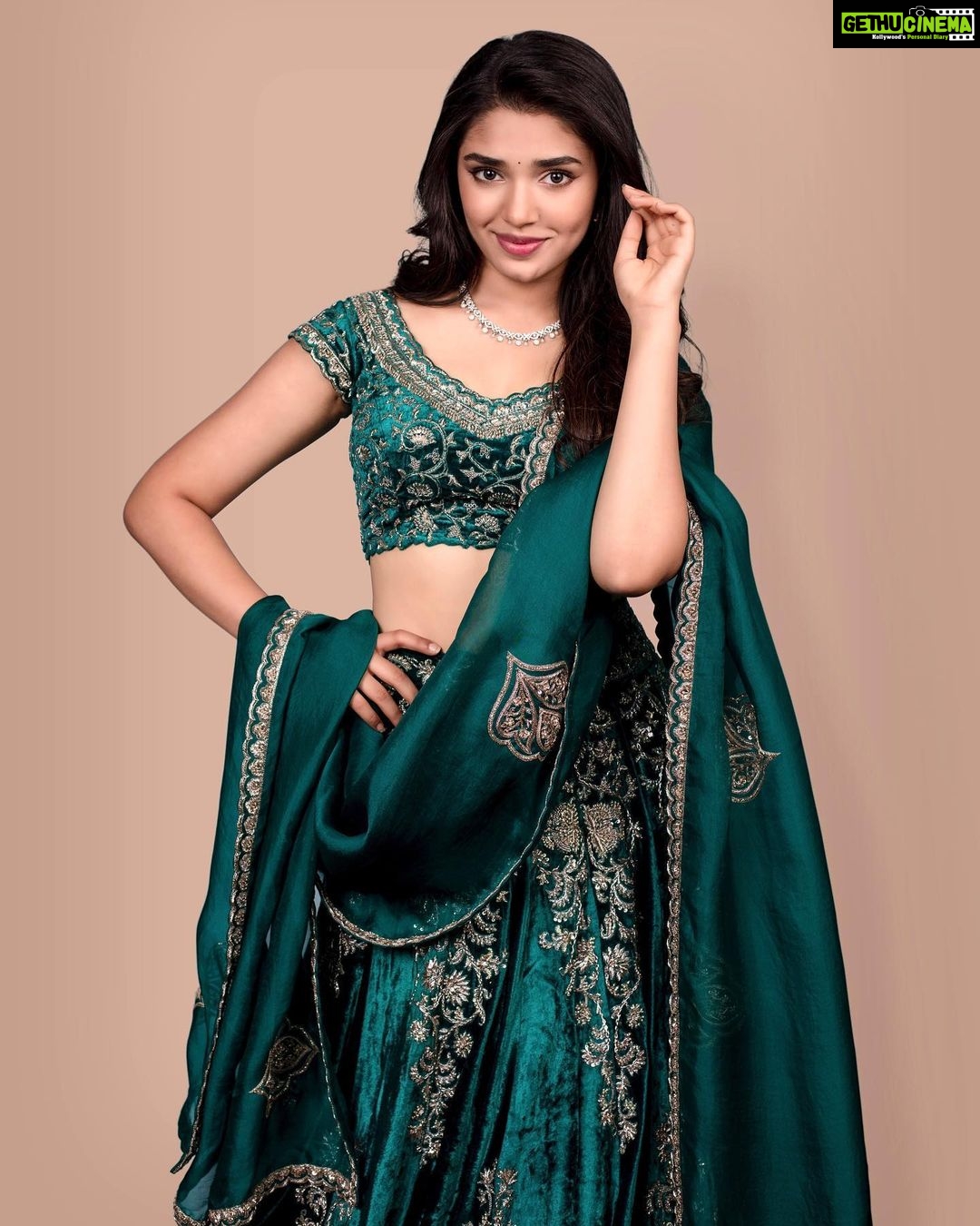 Krithi Shetty Instagram - Do what makes your heart happy #beyourself 💚 • • Outfit - @mrunalinirao @lovestruckcowhq Jewellery - @chahat.jewellers Styled by - @ashwin_ash1 & @hassankhan_3 asst by - @hansikamawle Hair - @venkymakeupstudio Makeup - @chaks_makeup Photographer - @kiransaphotography