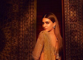 Kriti Sanon Instagram - Gold and Glitter ✨ @falgunishanepeacockindia HMU @kavyesharmaofficial @aasifahmedofficial Styled by @sukritigrover 📸 @tejasnerurkarr